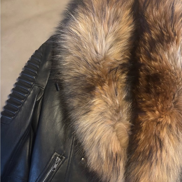 Black Leather Jacket with Fur Collar - Picture 3 of 5